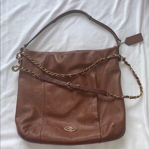 COACH Brown and Gold Leather Shoulder Bag with Chain Strap